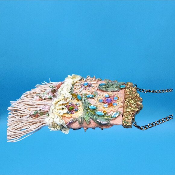 Victorian Purse Ornament Pink Beaded Lace Fringe Vintage Style Christmas v2 - Picture 6 of 10